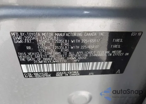 2018 Toyota Rav4 Xle from USA, damaged, VIN 2T3WFREVXJW461110